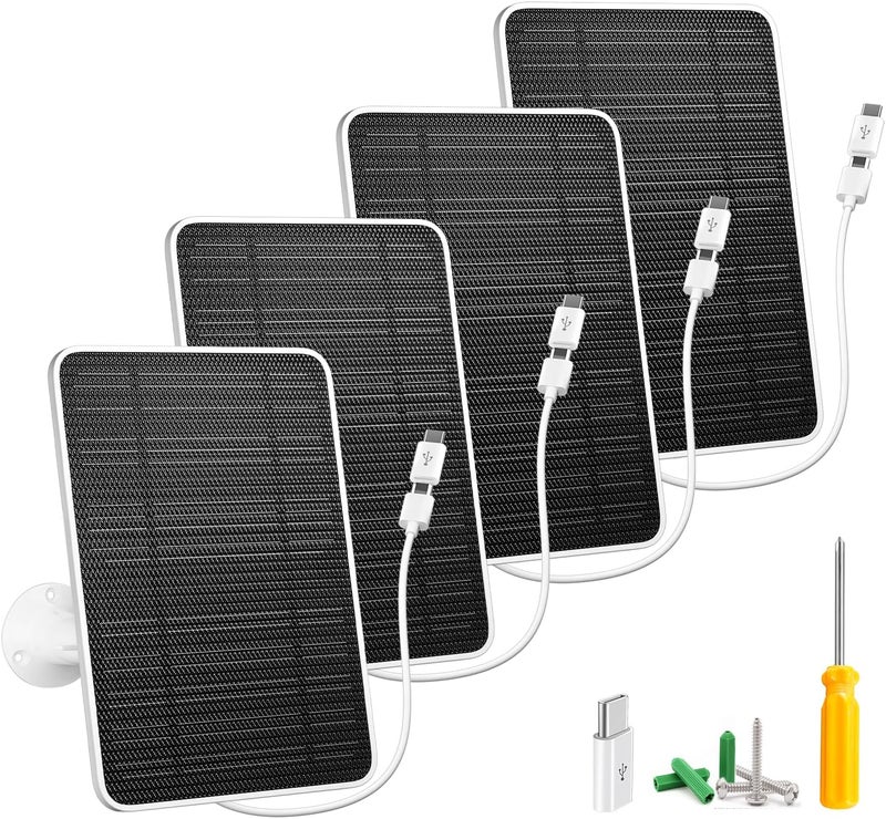 WININMETA Solar Panel for Security Camera, 5W USB Solar Panel for DC 5V Security Camera, Micro USB & USB-C Port Solar Panel, IP65 Waterproof Solar Charger for Camera,360° Adjustable Mounting 13ft Cable, 4 Pack - Image 1